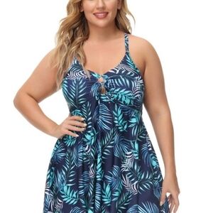 Hanna Nikole Women Plus Size Swimsuit Cross Back Tankini Swimdress